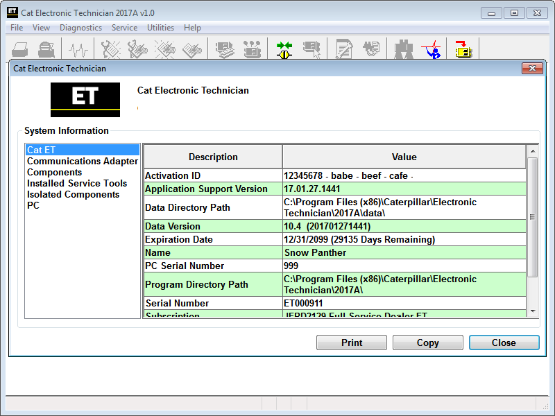 Caterpillar electronic technician support